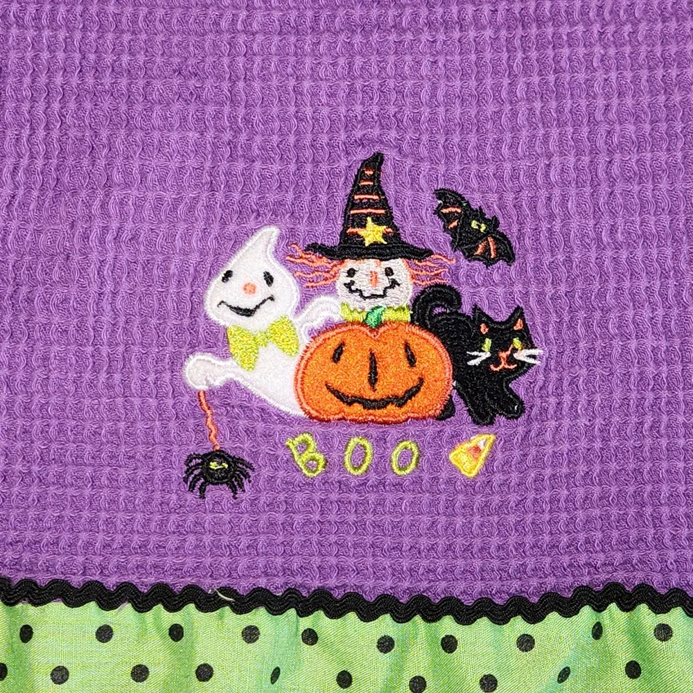 Vintage Pier 1 Imports Halloween Waffle Towel Ghost Pumpkin Cat Witch Hat BOO